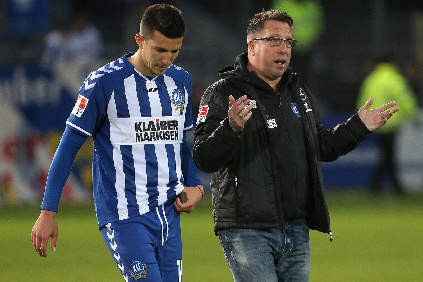 micanski kaucinksi karlsruhe 2.bundesliga Ilian Micanski und Markus Kauczinski nach einem KSC Spiel