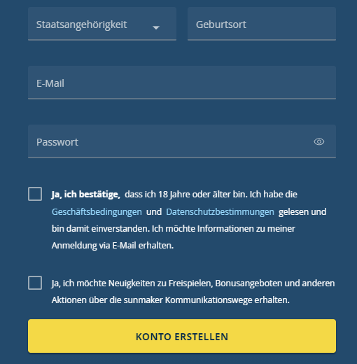 Registrierung bei Sunmaker