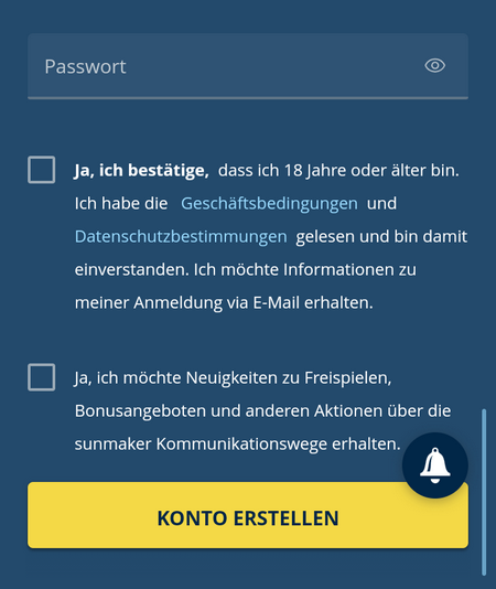 Registrierung bei Sunmaker