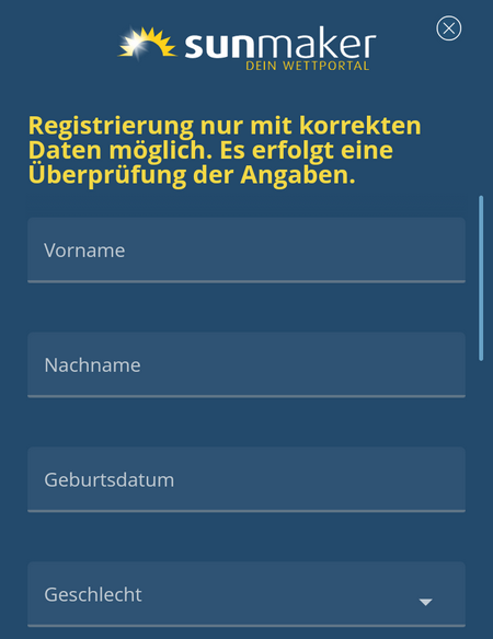 Registrierung bei Sunmaker