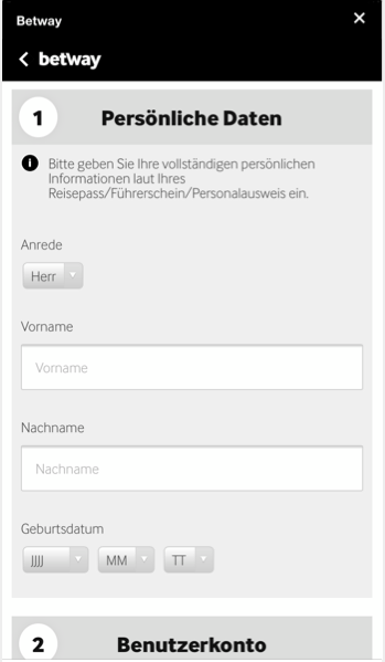 Die Anmeldung bei Betway