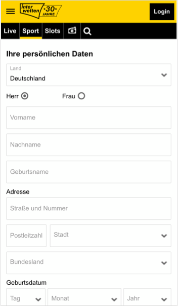 Anmeldung bei Interwetten