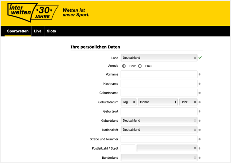 Registrierung bei Interwetten