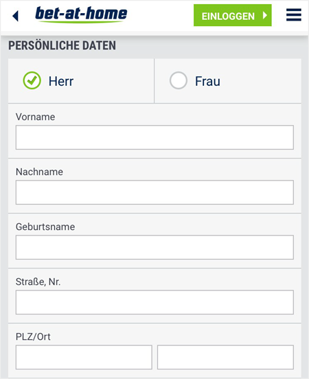 Anmeldeformular bei bet-at-home