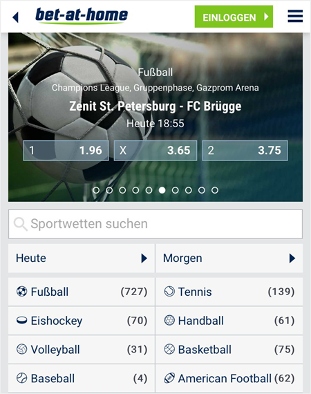 Mobile Startseite von bet-at-home