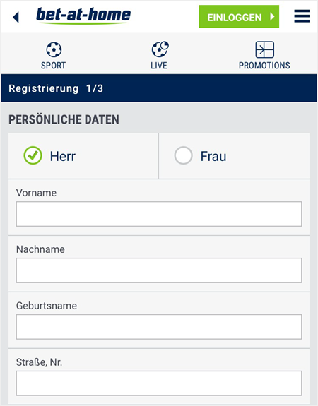 Anmeldeformular bei bet-at-home
