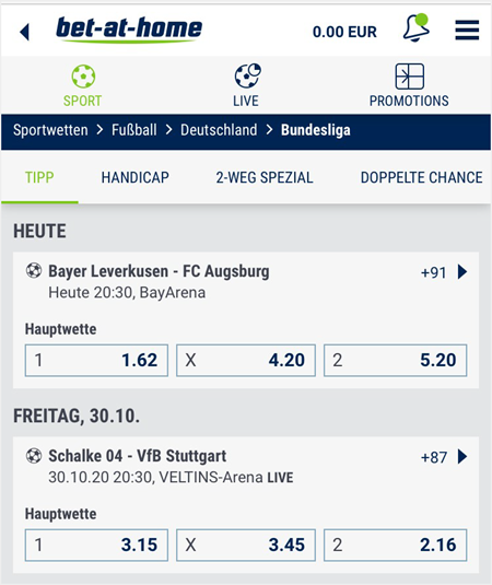 Wettmärkte auf die Bundesliga bei bet-at-home