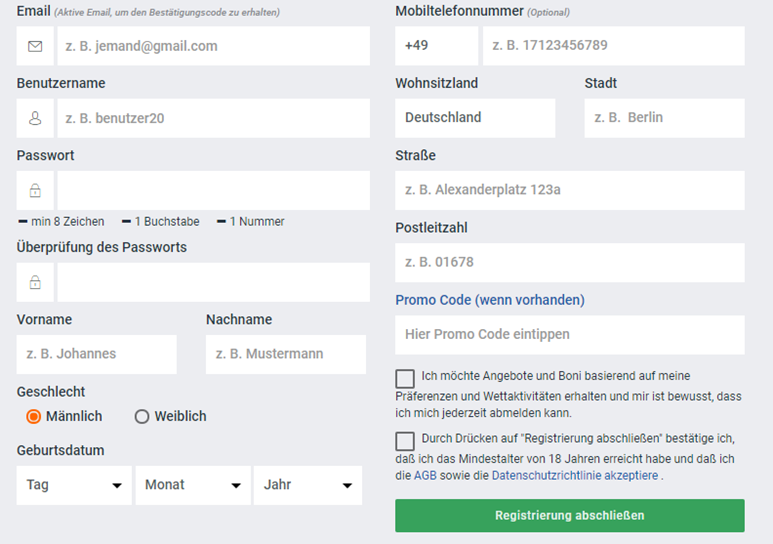 Registrierung bei Betano