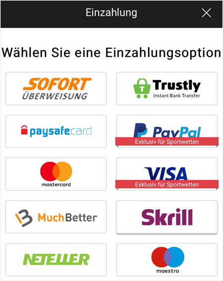 Zahlungsmethoden in der bwin App