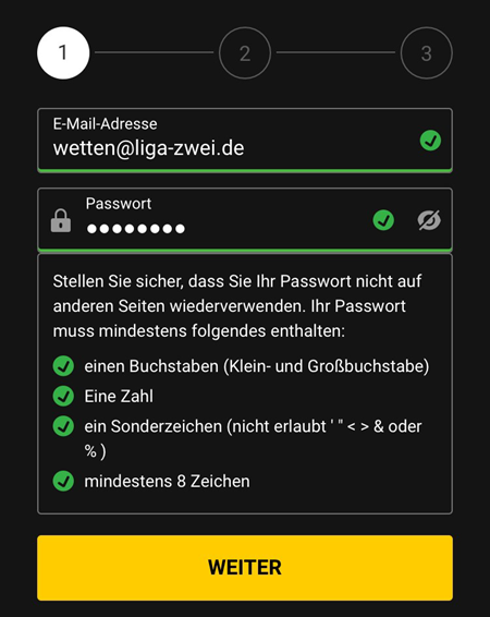 Registrierung bei bwin