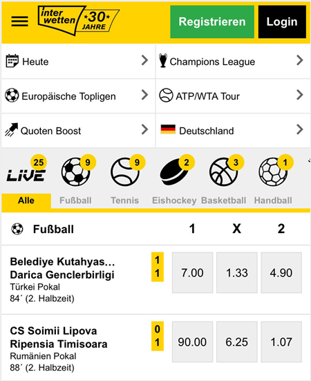 Startseite von Interwetten