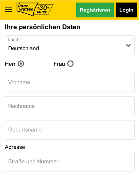 Registrierung bei Interwetten