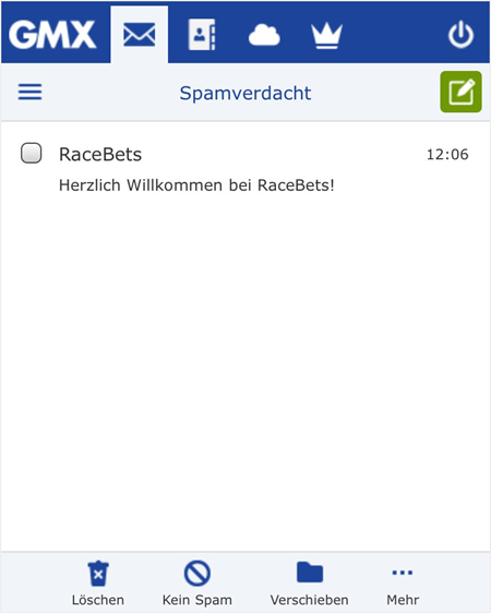 Bestätigungsmail von Racebets