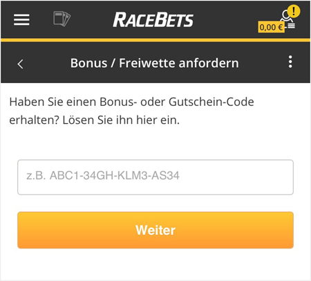 Code bei Racebets einlösen