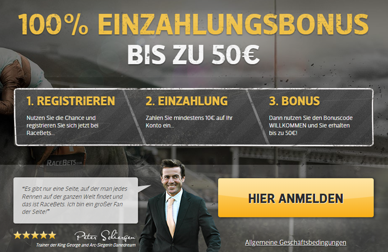 In 3 Schritten zum Racebets Bonus.