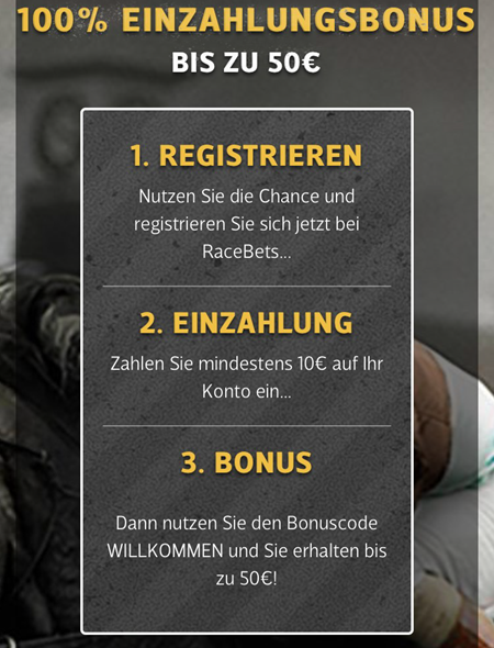 In 3 Schritten zum Racebets Bonus.