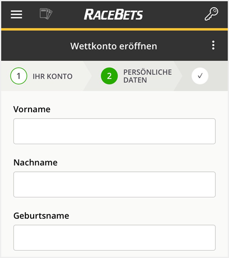 Registrierung bei Racebets.