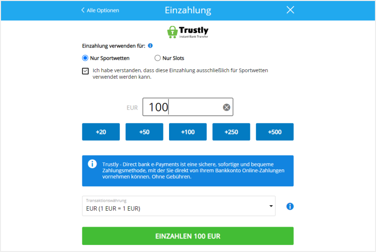 Die Einzahlung bei Sportingbet