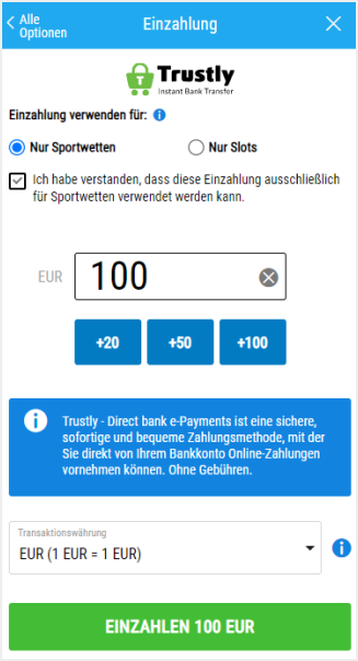 Die Einzahlung bei Sportingbet