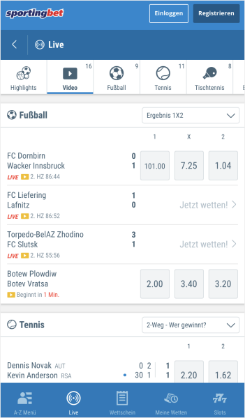 Livewetten bei Sportingbet