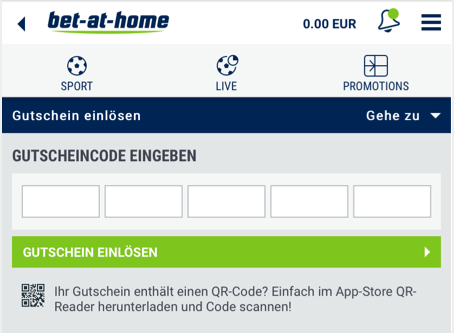 Hier wird der bet-at-home Gutscheincode eingegeben