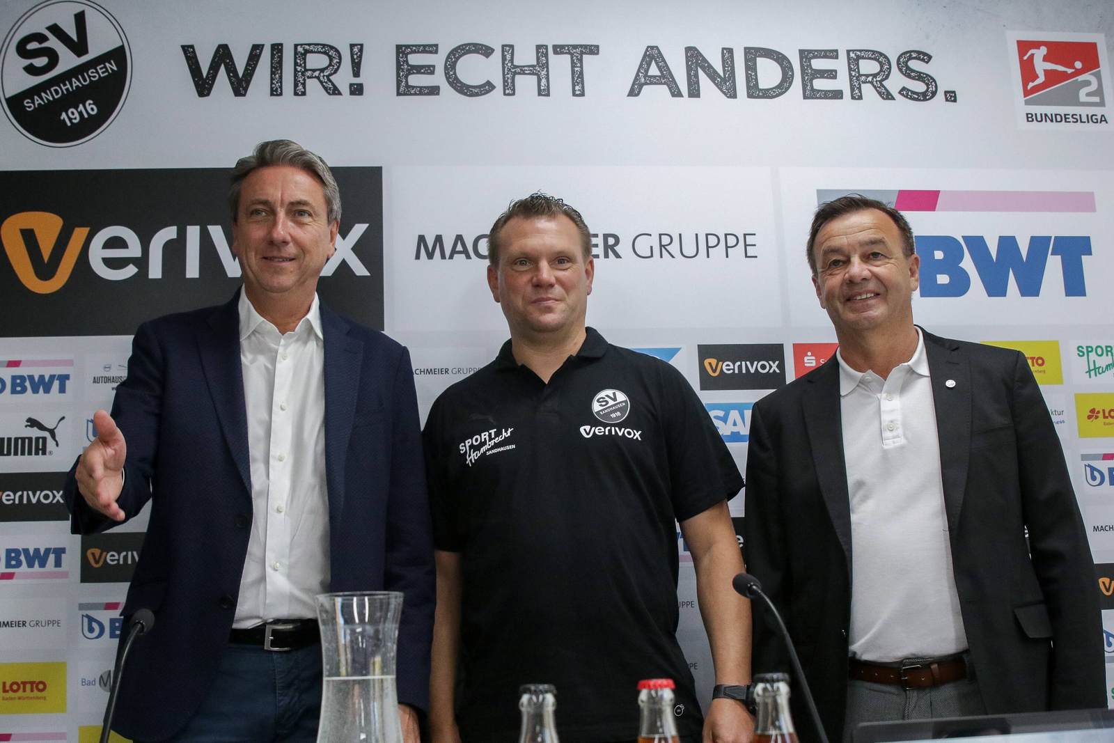 Jürgen Machmeier, uwe koschinat, otmar schork, sv sandhausen, 2. bundesliga Jürgen Machmeier, Uwe Koschinat und Otmar Schork bei der Vorstellung