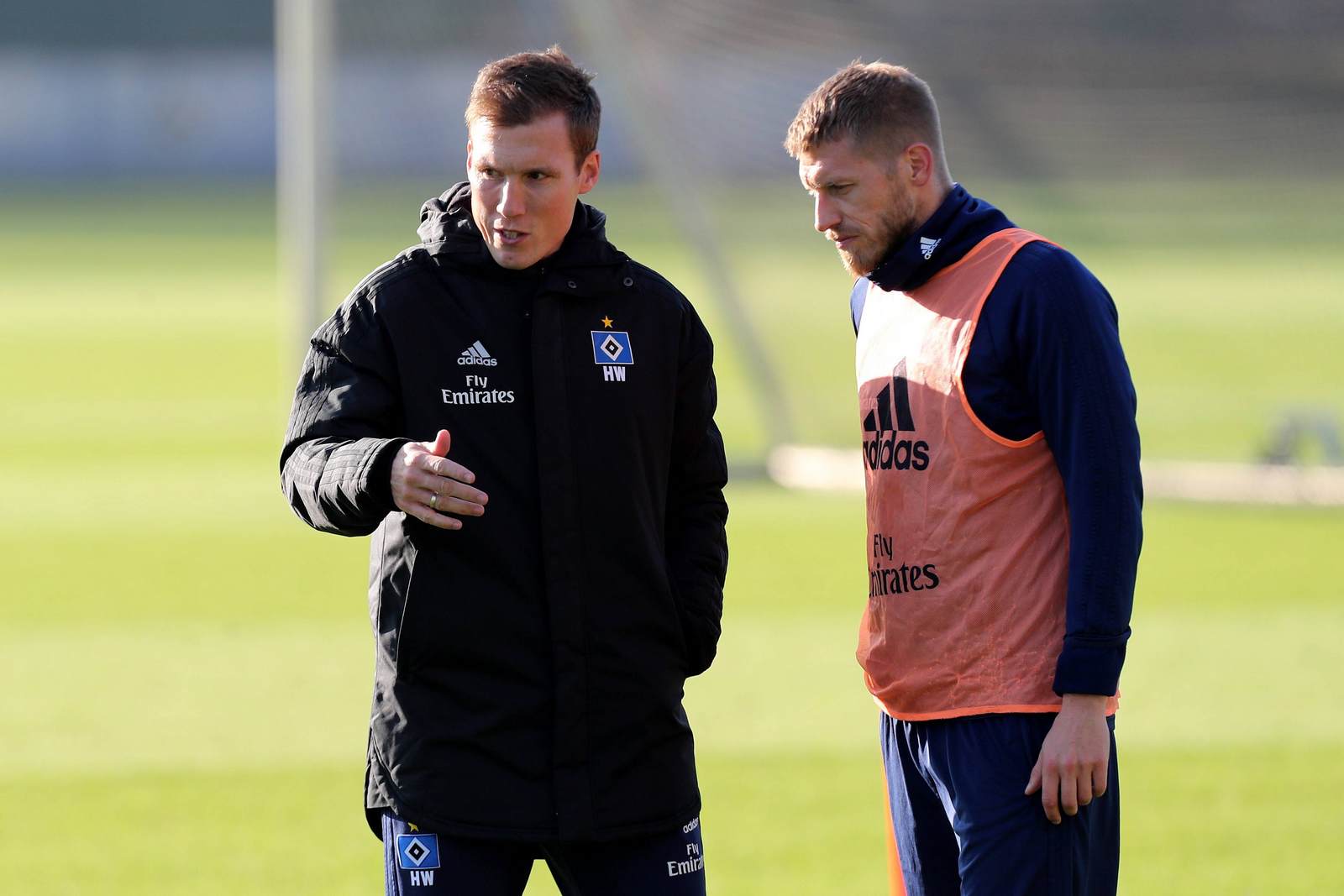 hannes wolf, aaron hunt, hsv, training Hannes Wolf im Gespräch mit Aaron Hunt