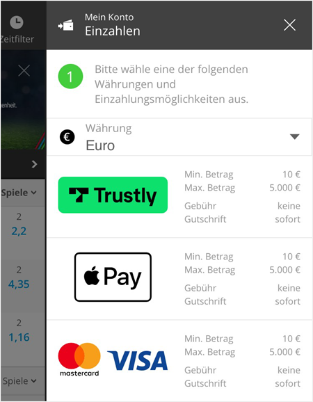 Einzahlung bei Neo.bet