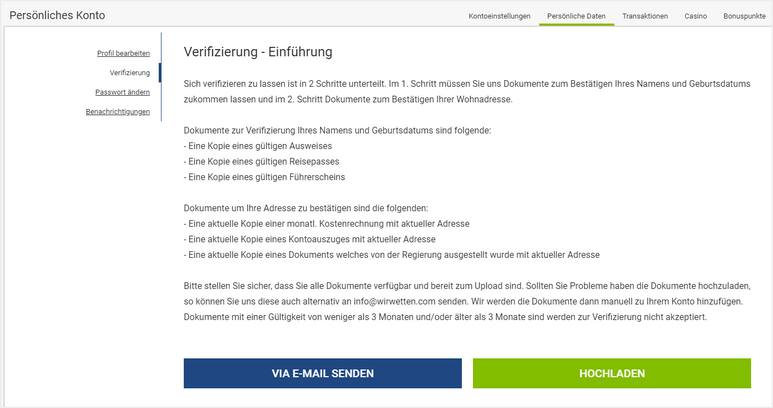 Verifizierung bei Wirwetten