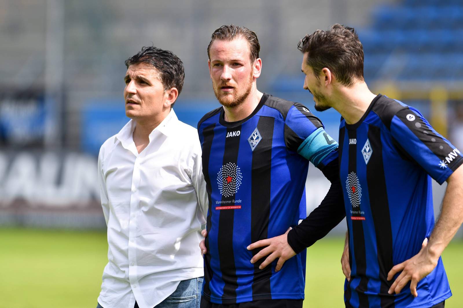 waldhof mannheim, kenan kocak, michael fink Kenan Kocak, Michael Fink und Christian Mühlbauer (v.l.n.r.).