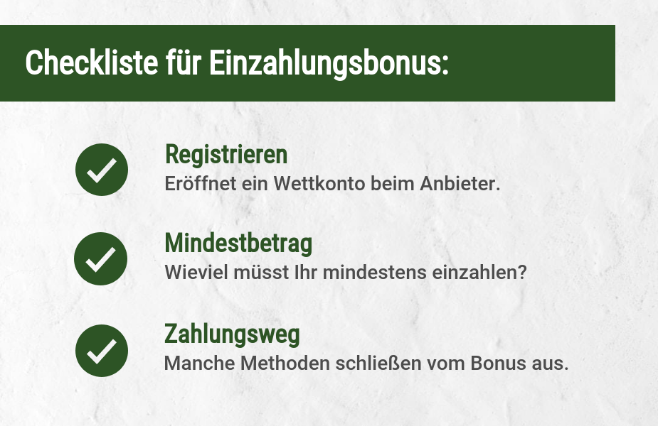 Checkliste Einzahlungsbonus