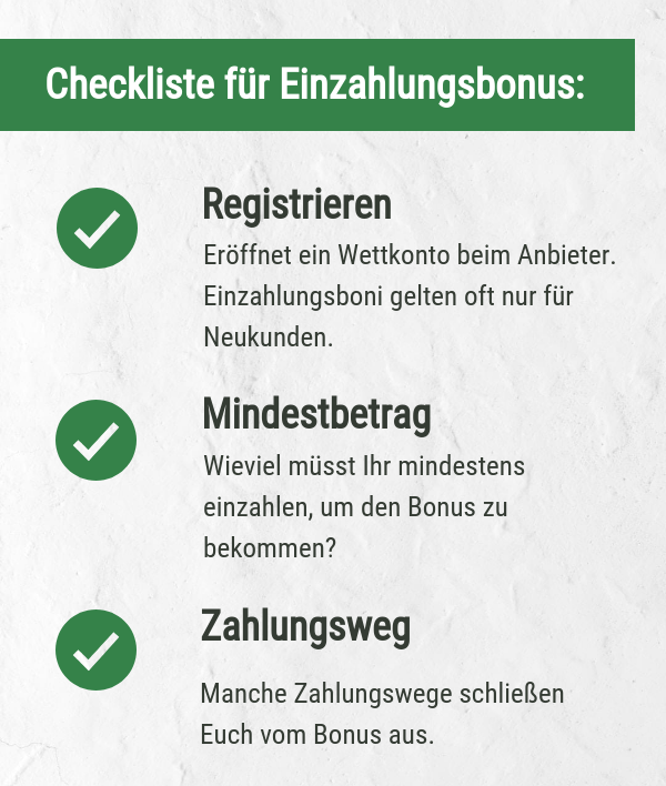 Checkliste Einzahlungsbonus