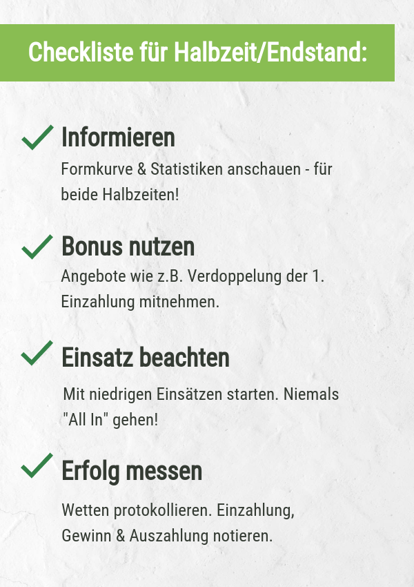 Checkliste für HT/FT Wetten