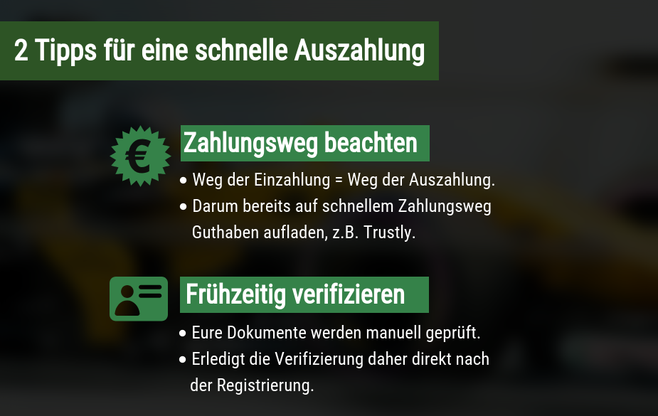 Tipps für schnelle Auszahlung