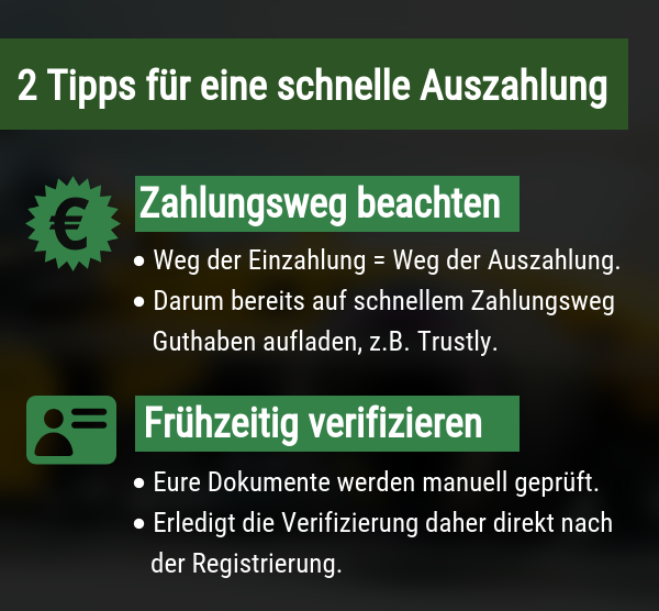 2 Tipps für eine schnelle Auszahlung