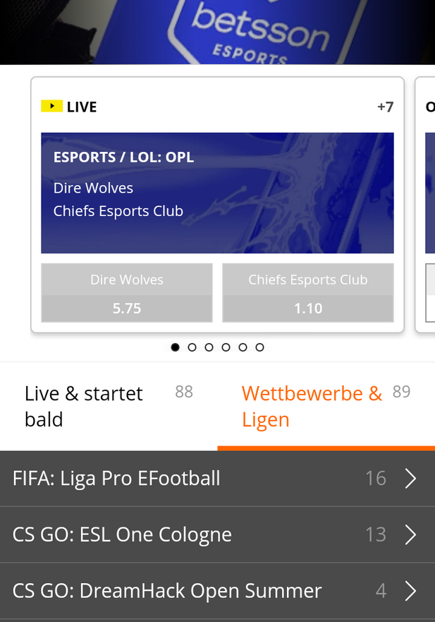 eSports bei Betsson