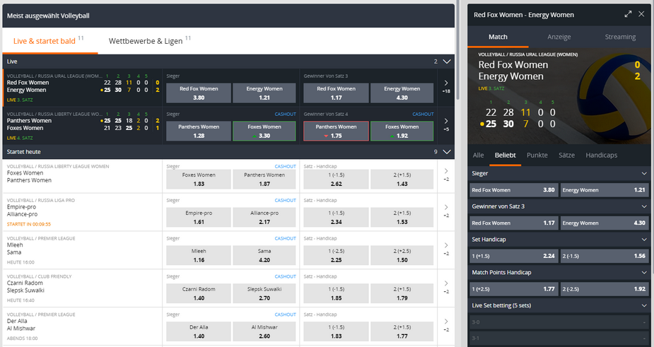 Volleyballwetten bei Betsson