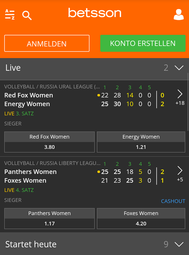 Volleyballwetten bei Betsson