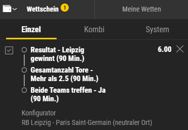 Ein-Spiel-Kombi bei bwin