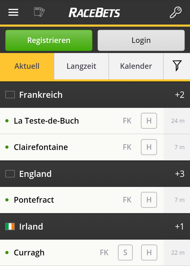 Startseite von Racebets