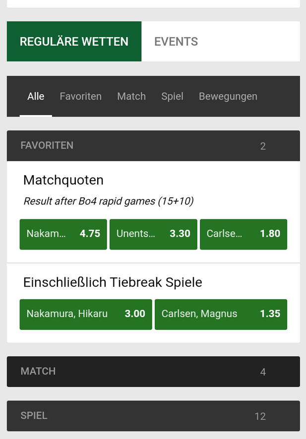 Schachwetten bei Unibet