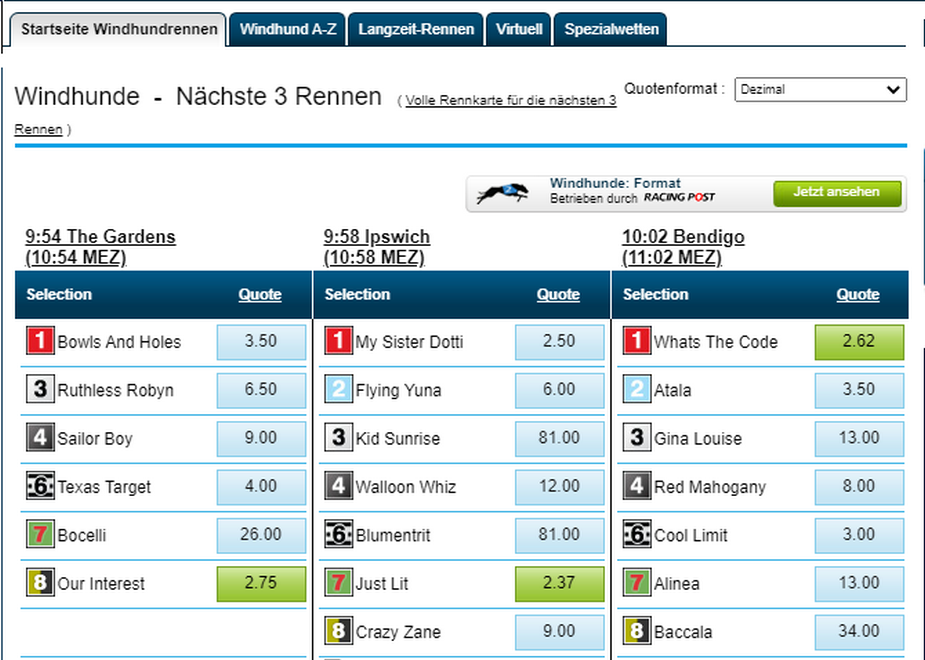 Hunderennen bei William Hill