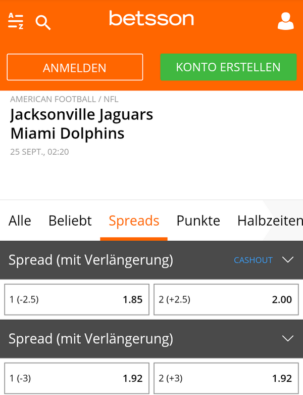 Spread Wetten bei betsson