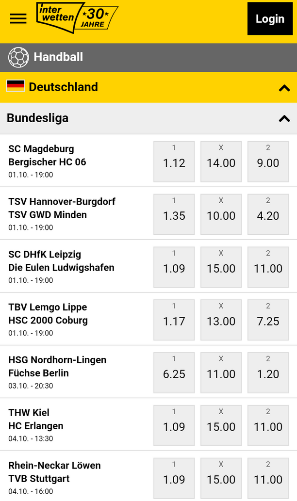 Handballwetten bei Interwetten