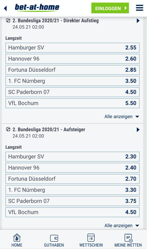 2. Bundesliga Wetten bet-at-home Screenshot