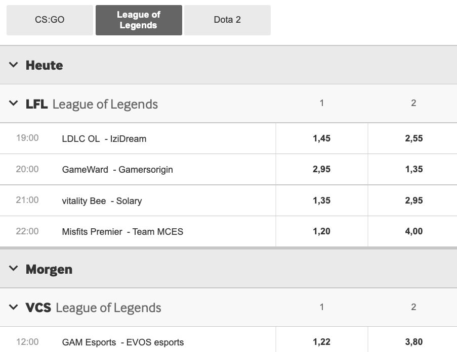 League of Legends Wettprogramm