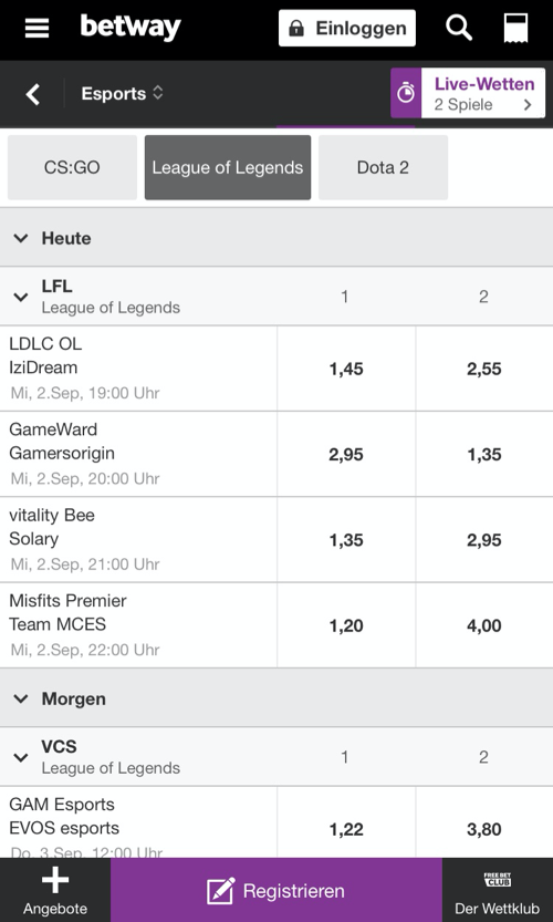 betway League of Legends Wetten