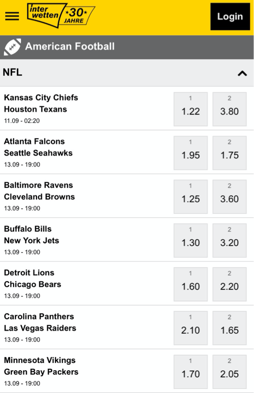 NFL Wetten Interwetten