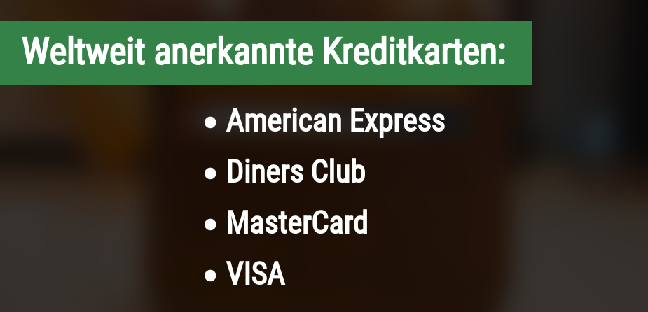 Weltweit anerkannte Kreditkarten