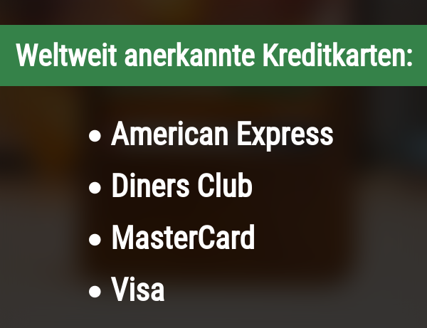 Weltweit anerkannte Kreditkarten